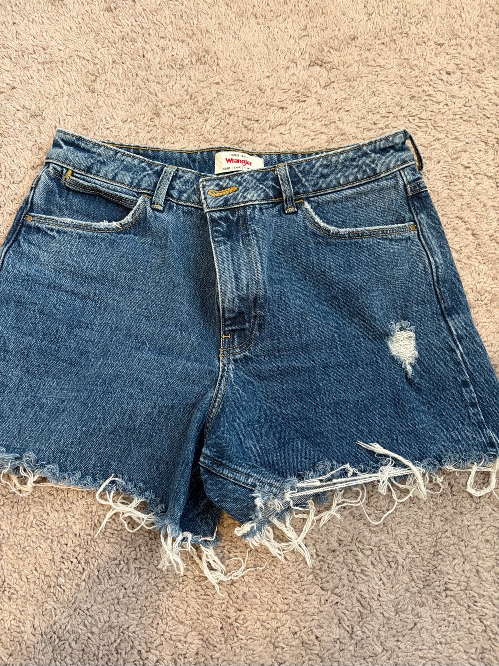 Wrangler Blue Distressed High-Rise Denim Shorts
